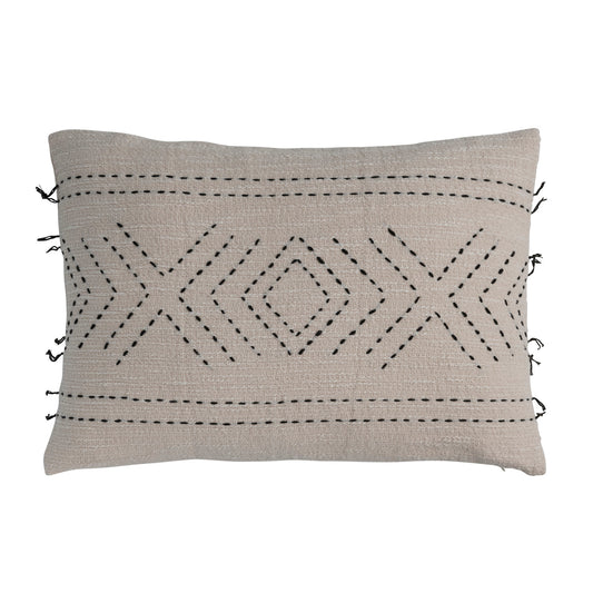 Lumbar Pillow Hand-Embroidered Cotton with Kantha Stitch 24"L x 16"H