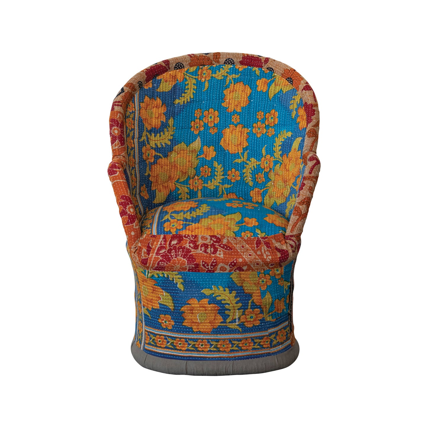 Kantha Stitch Upholstered Cane Chair (Each Pattern Will Vary)