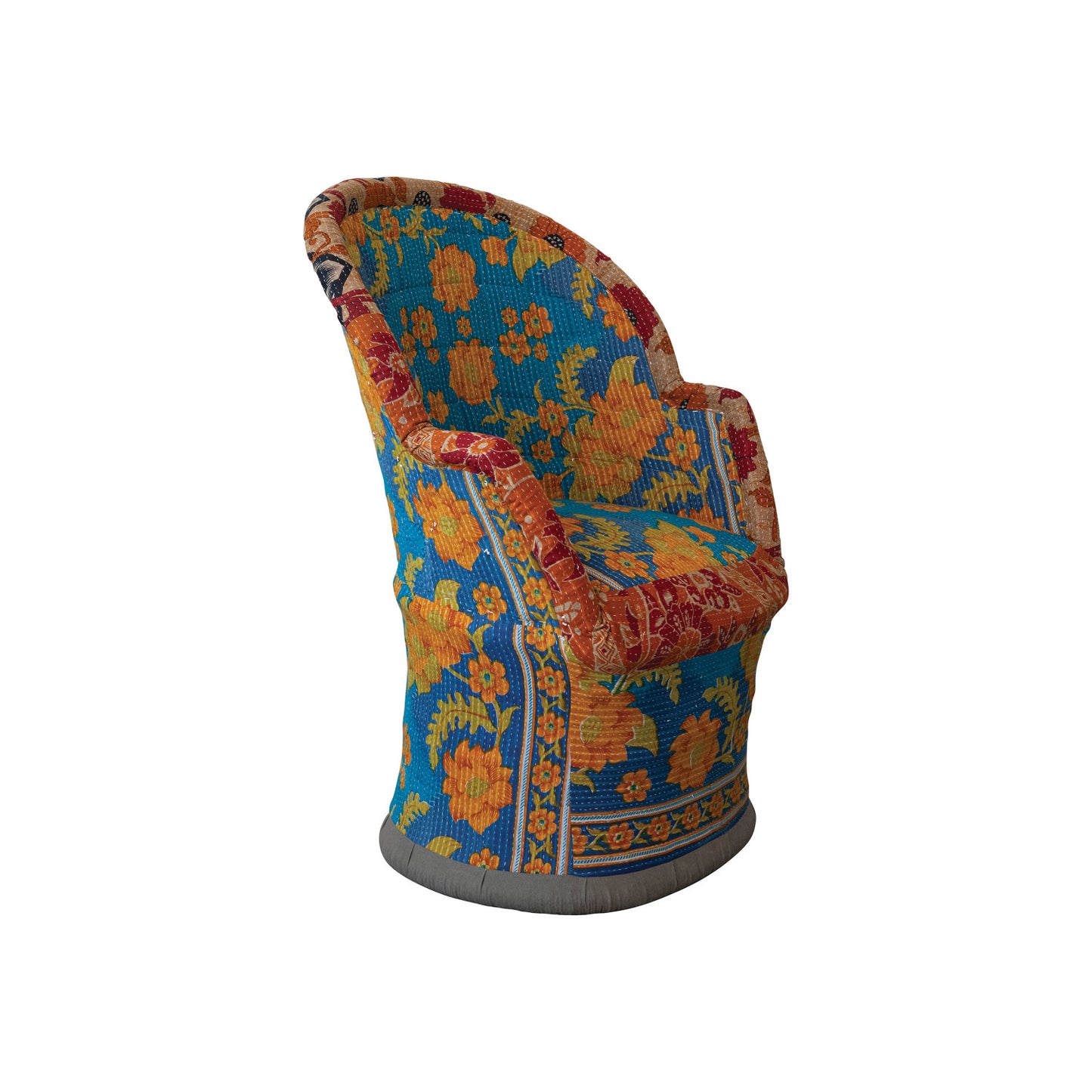 Kantha Stitch Upholstered Cane Chair (Each Pattern Will Vary)