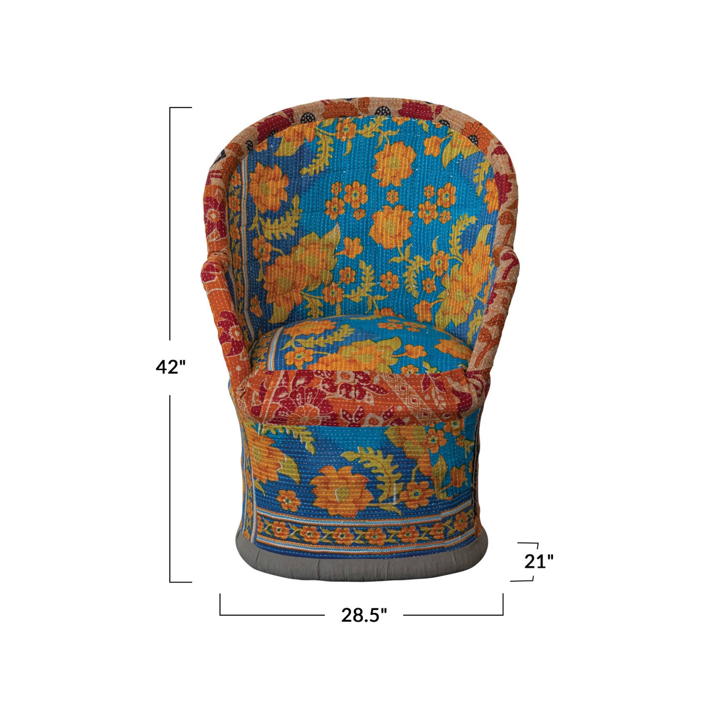 Kantha Stitch Upholstered Cane Chair (Each Pattern Will Vary)