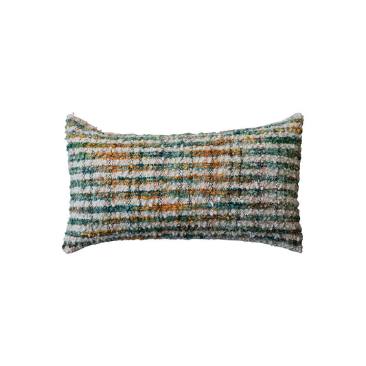 Lumbar Pillow Bouclé with Stripes Woven Cotton Blend 24"L x 12"H