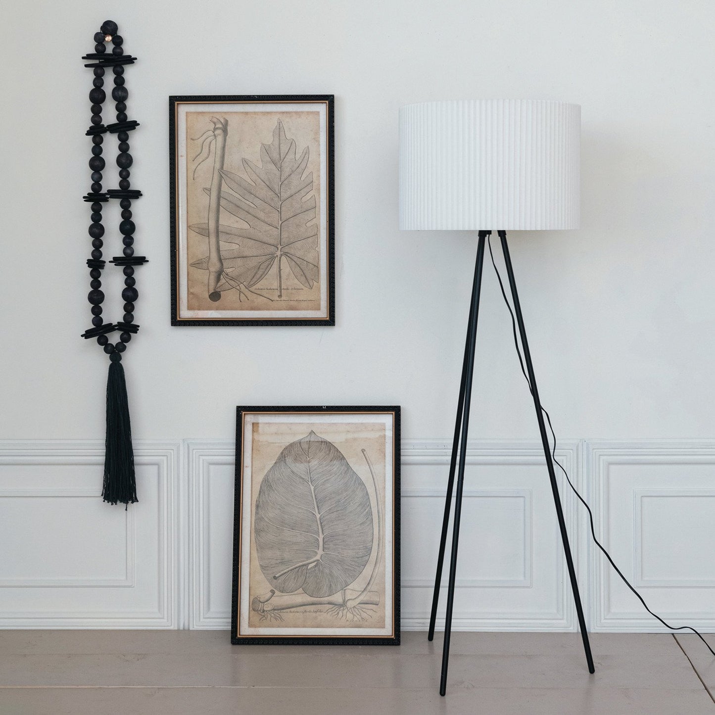 Floor Lamp Metal Tripod w/ Pleated Jute Shade