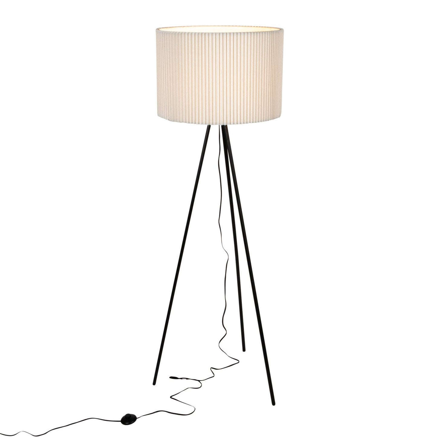 Floor Lamp Metal Tripod w/ Pleated Jute Shade