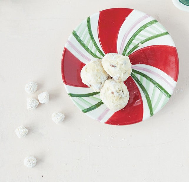 Holiday - Ceramic - Plate - Candy Striped - Red, White & Green - 5.75" Round