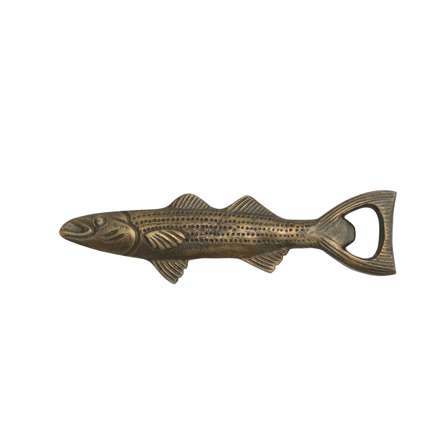 Fish Shaped Bottle Opener, Antique Gold Finish