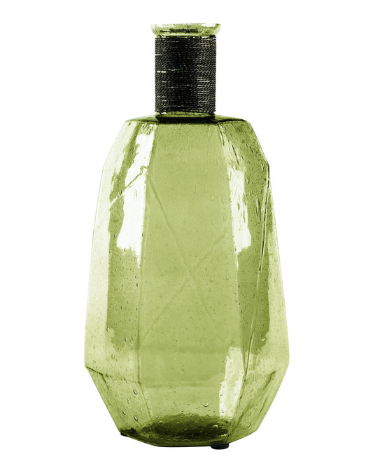 Vase - 12"H Green Geometric Bottle