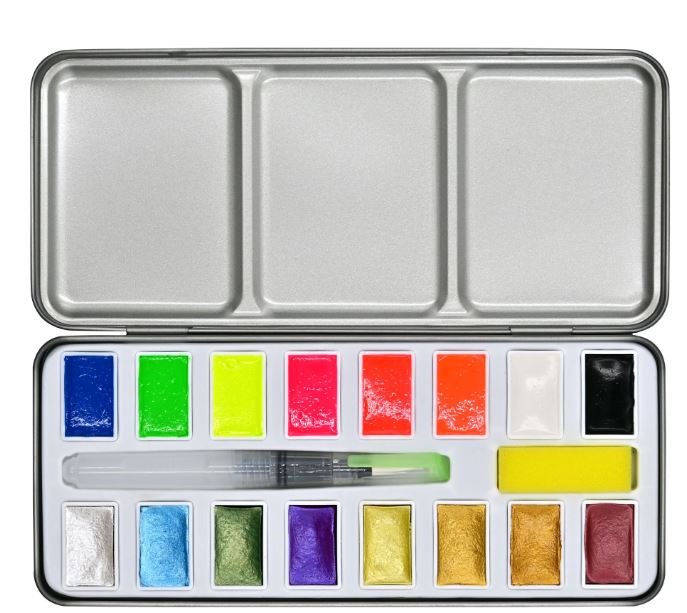 Art Center Watercolor Paint Set Metallic & Neon 18 colors