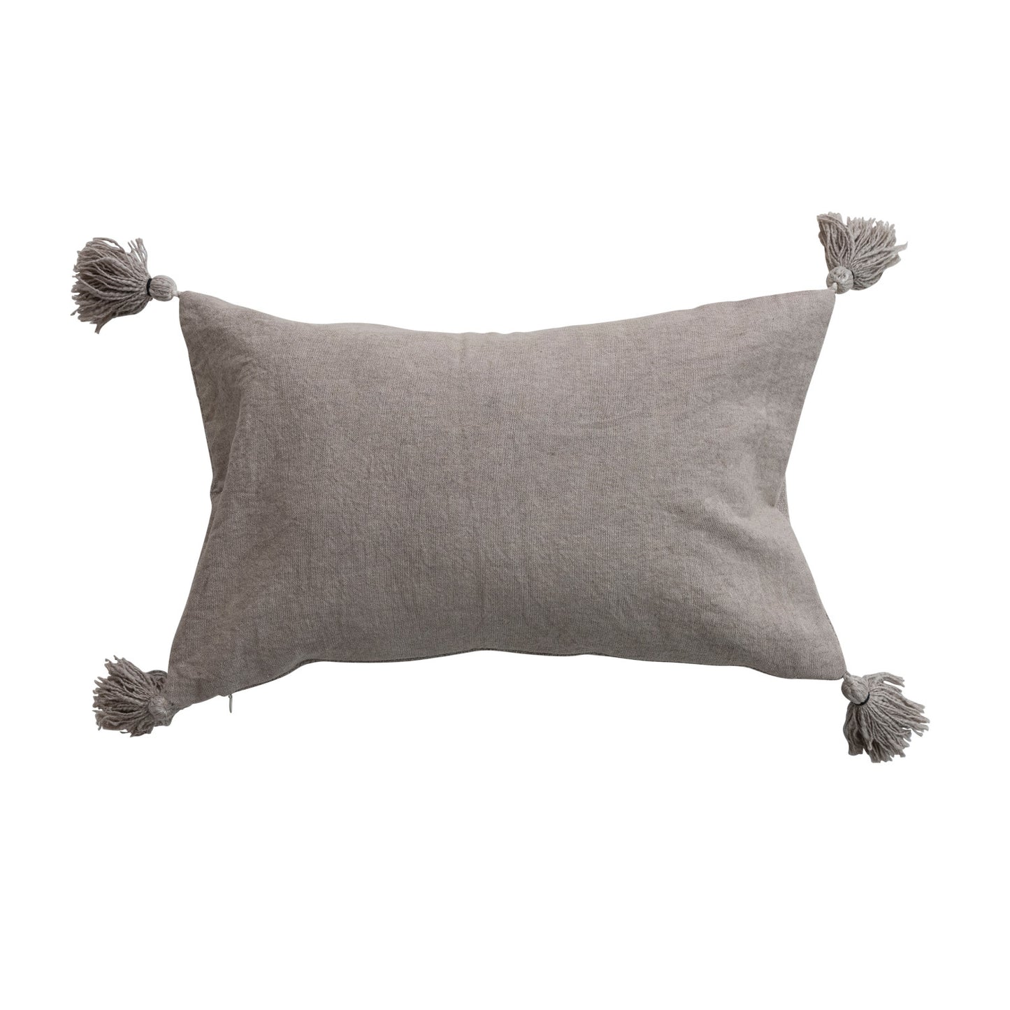 Pillow Lumbar Cotton Embroidered Flowers Taupe 20"l x 12"h