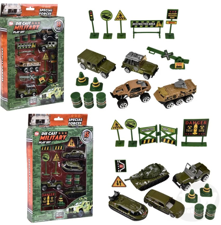 Diecast Play Set Military 15 Piece