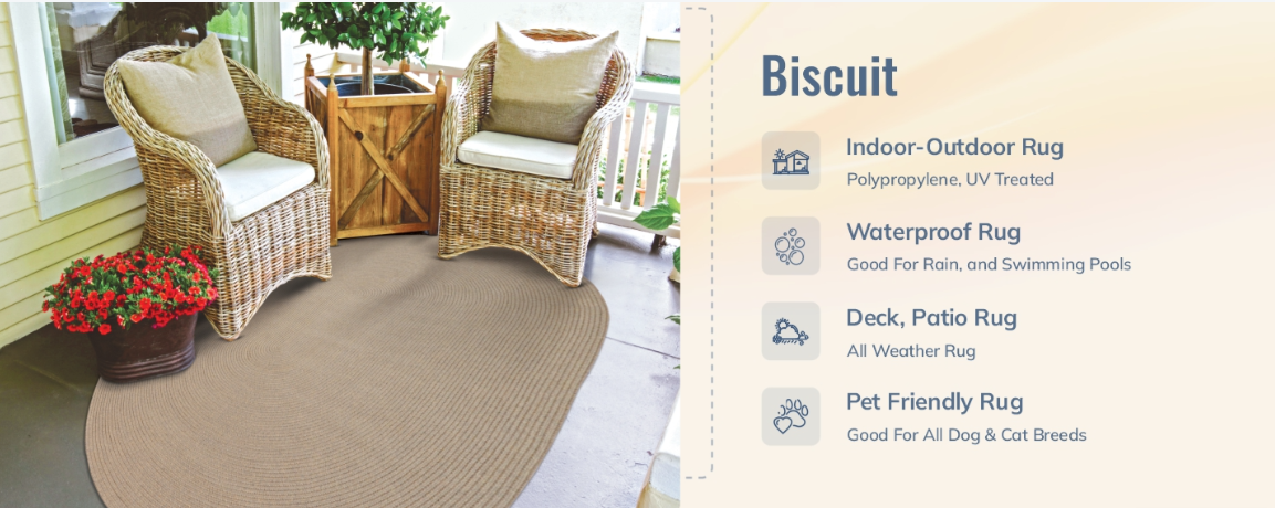 Ultra Durable Braided Rectangular Rug Biscuit 5' x 8'