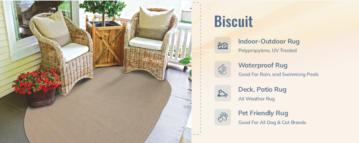 Ultra Durable Braided Rectangular Rug Biscuit 20" x 30"