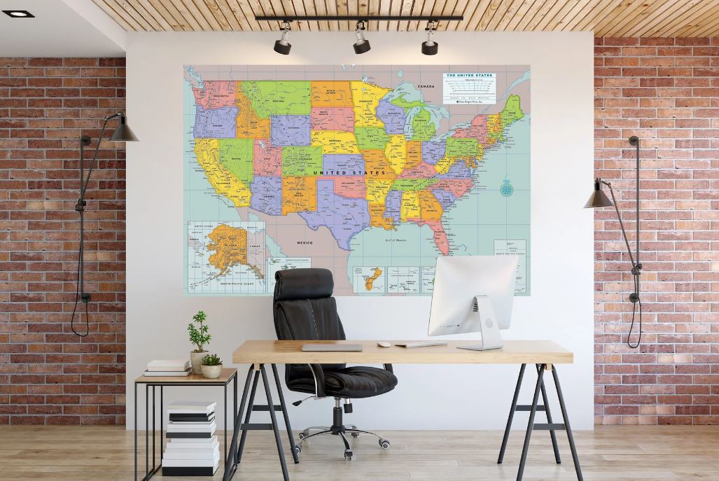 Wall Map Laminated USA 67"Wx45"H