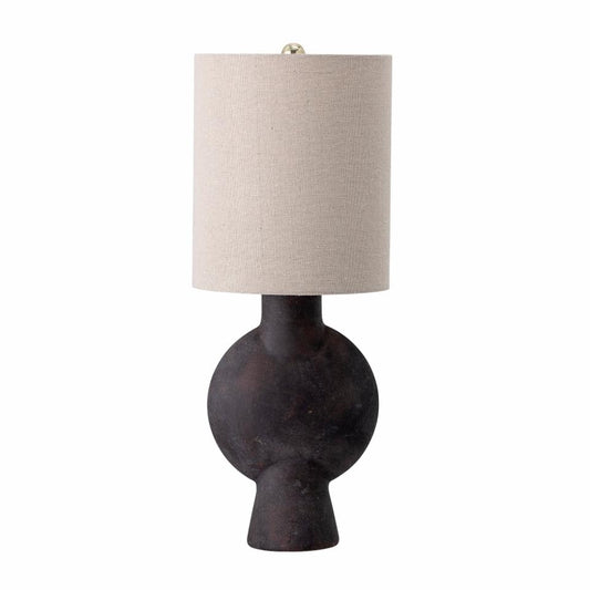 Lamp Terracotta Matte Black Base With Linen Shade 8" Round x 21.5"H