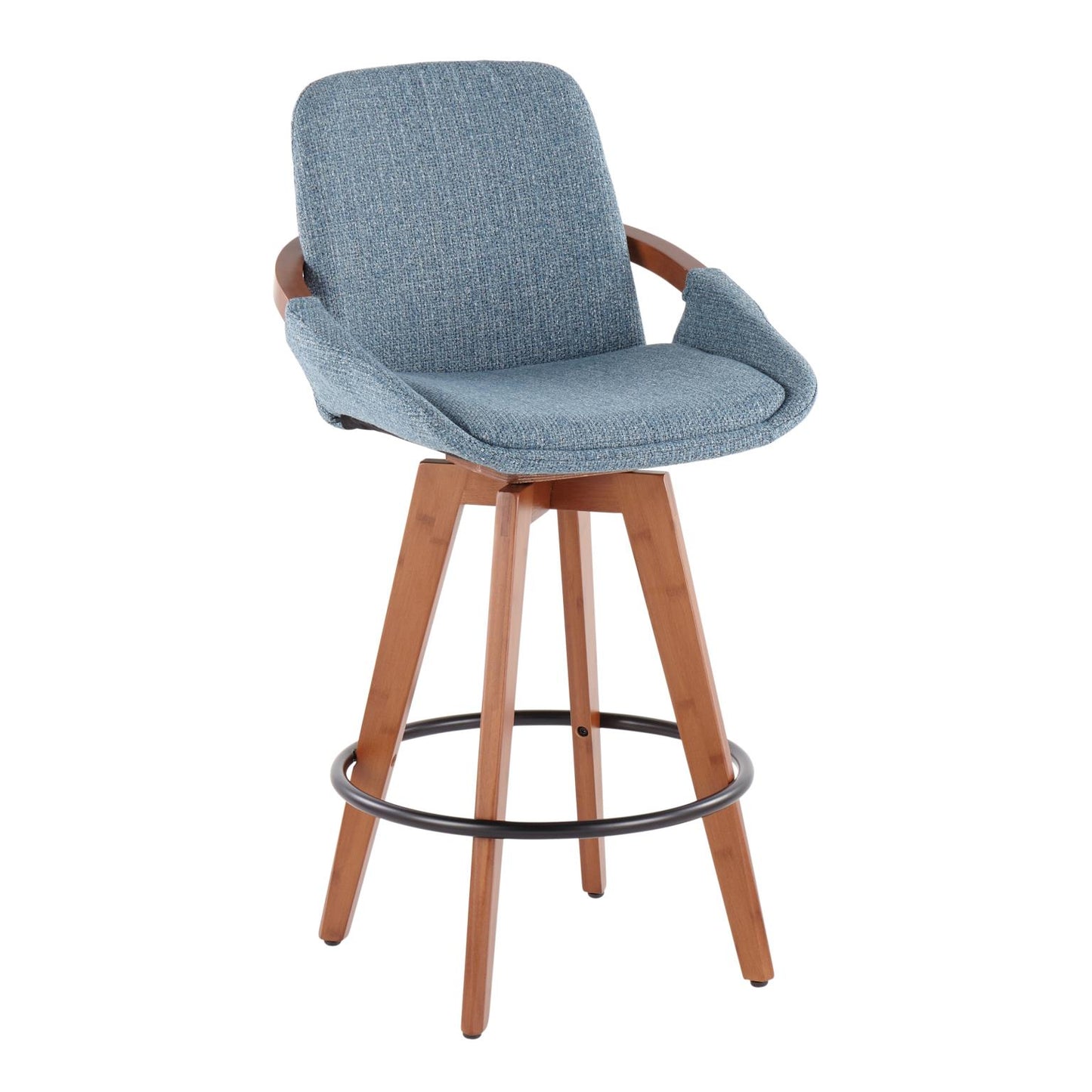 Cosmo Swivel Counter Stool Fabric Blue & Walnut Wood