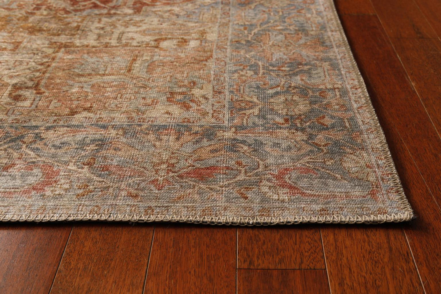 London Serena Rust & Blue Washable Rug Runner 2'6" x 7'6"