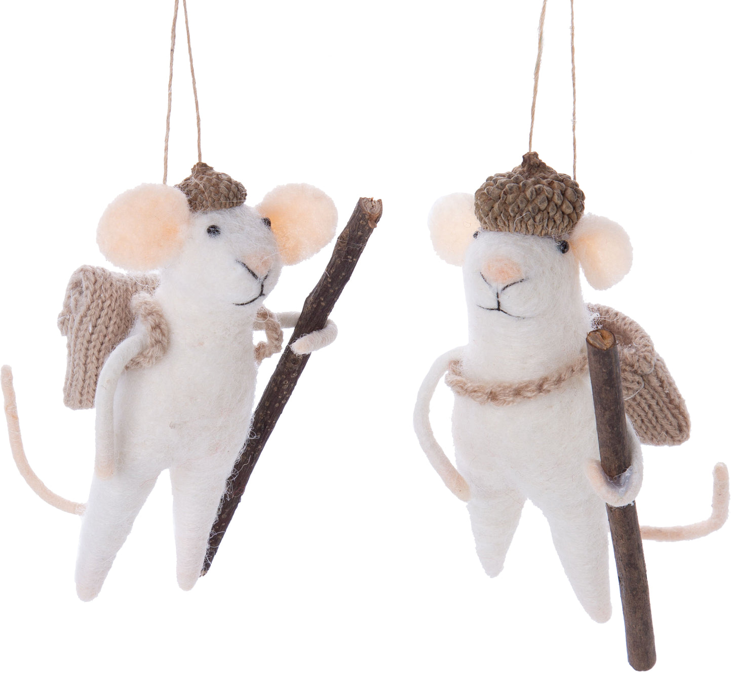 Ornaments - Assorted Felt Mice W/ Walking Sticks (Sold Individually)