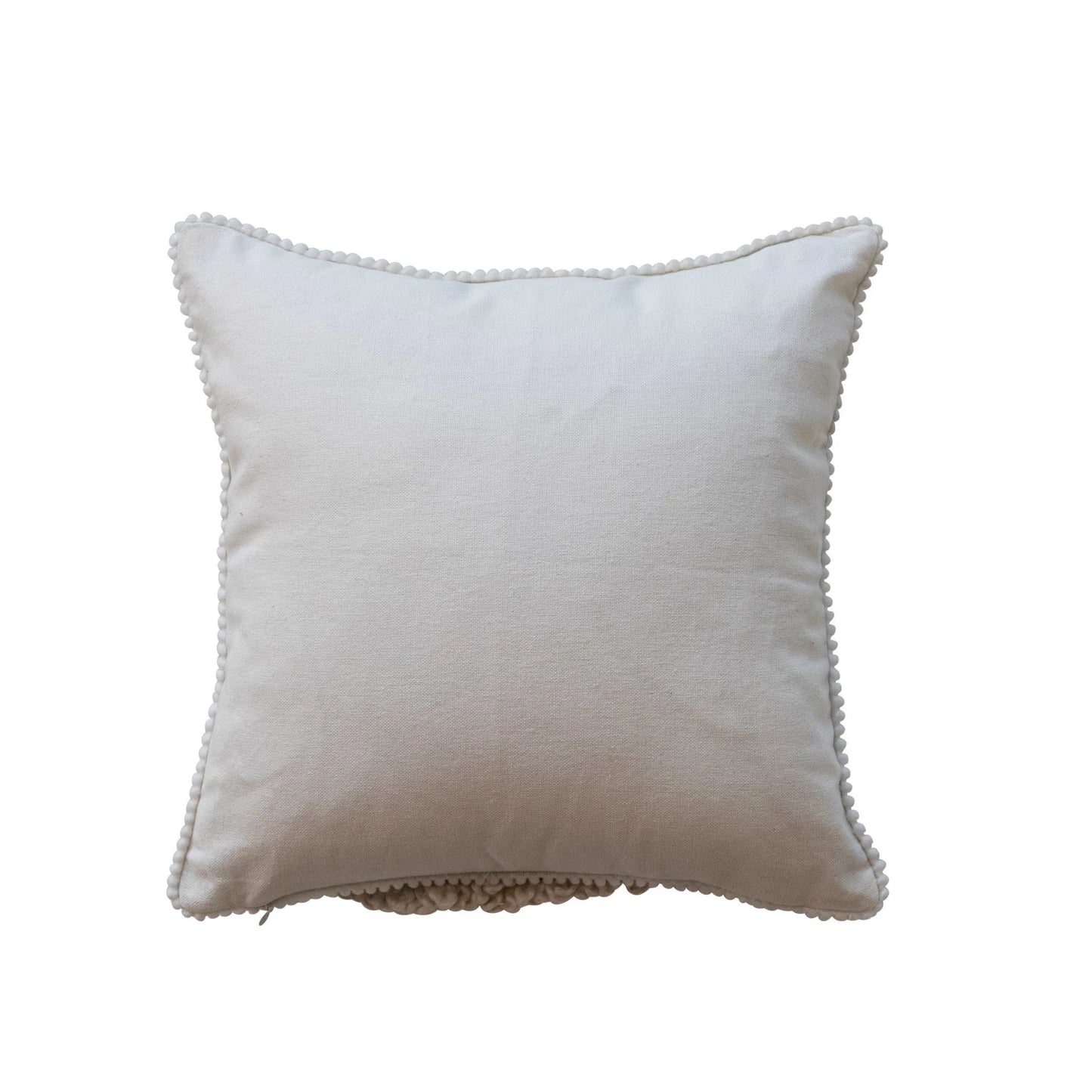 Pillow Holiday Pom Pom Trim Printed Santa Turquoise & Gold 12" Square