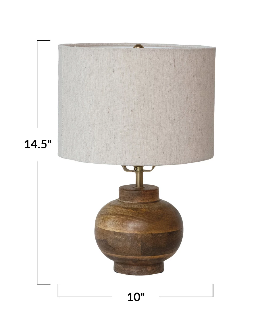 Lamp Tabletop Mango Wood Cotton Shade 14.5"h