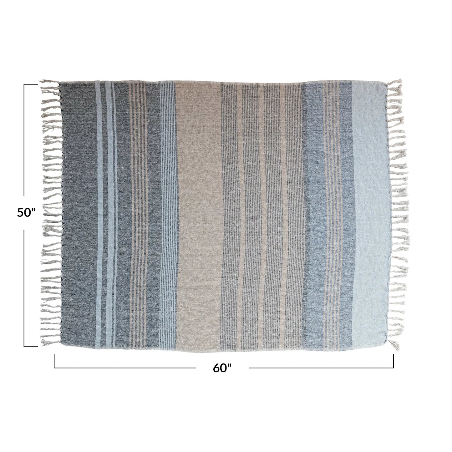 Throw Blanket Recycled Cotton Stripes & Fringe Blue & Orange