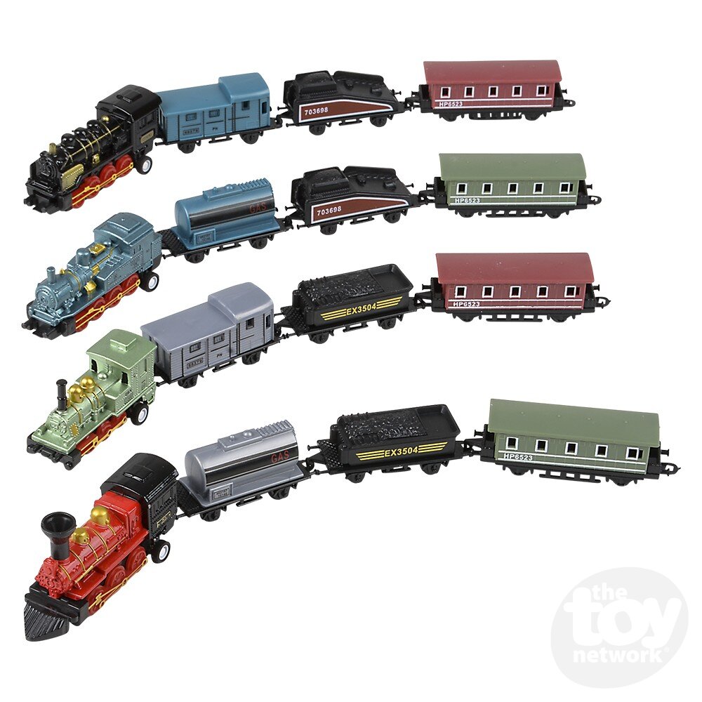 Diecast Pullback - Train - Mini Locomotive - Sold as 4 pc Sets