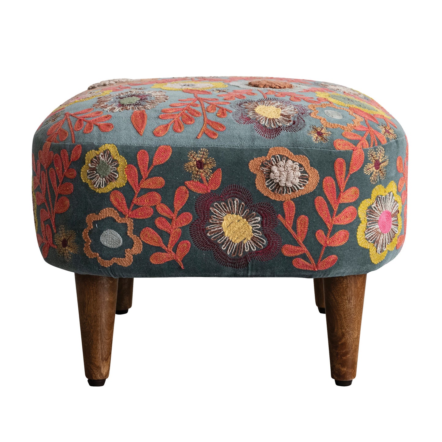 Ottoman Embroidered Flowers Rectangular Multi Colored