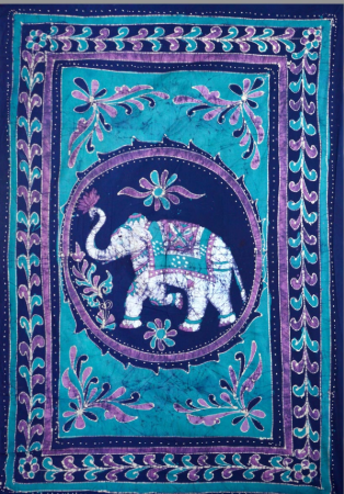Tapestry Full Size White Elephant Batik Blue/purple