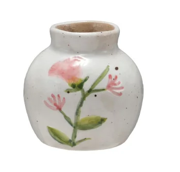 Vase Stoneware Hand Painted 2.5" Round x 2.25"H
