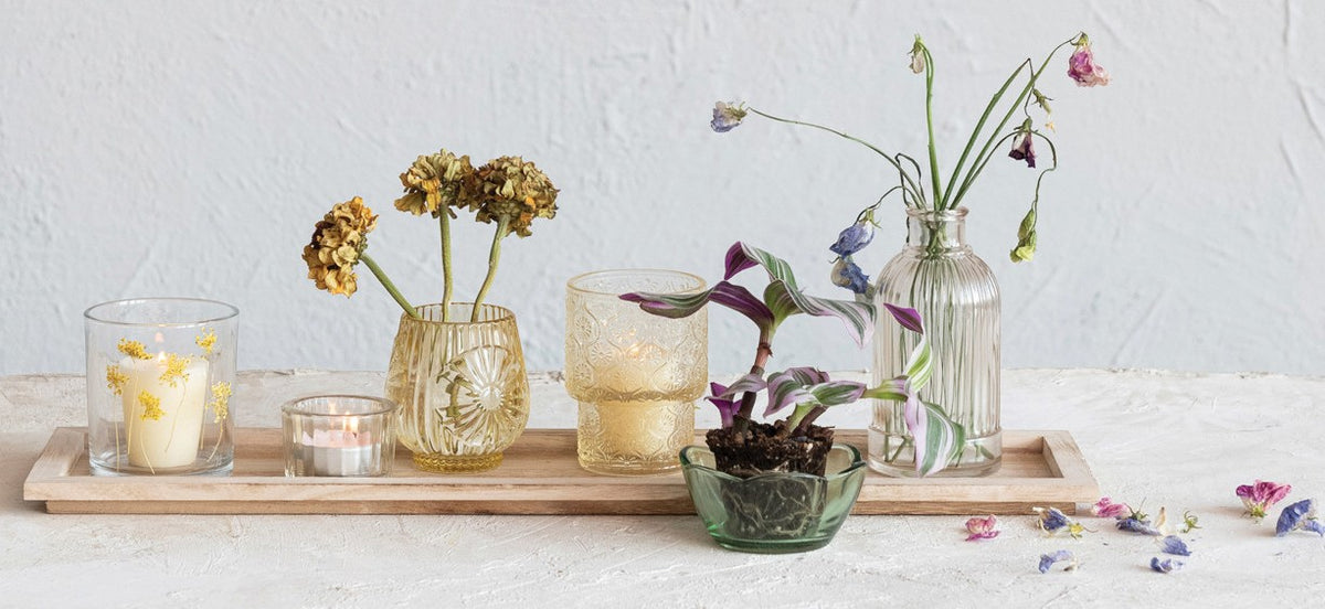 Vase Ribbed Cut Glass Flower Design - Sold Individually