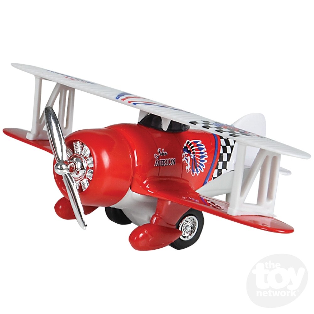 Diecast Pullback - Airplane - Biplane - 6.5" - Sold Individually