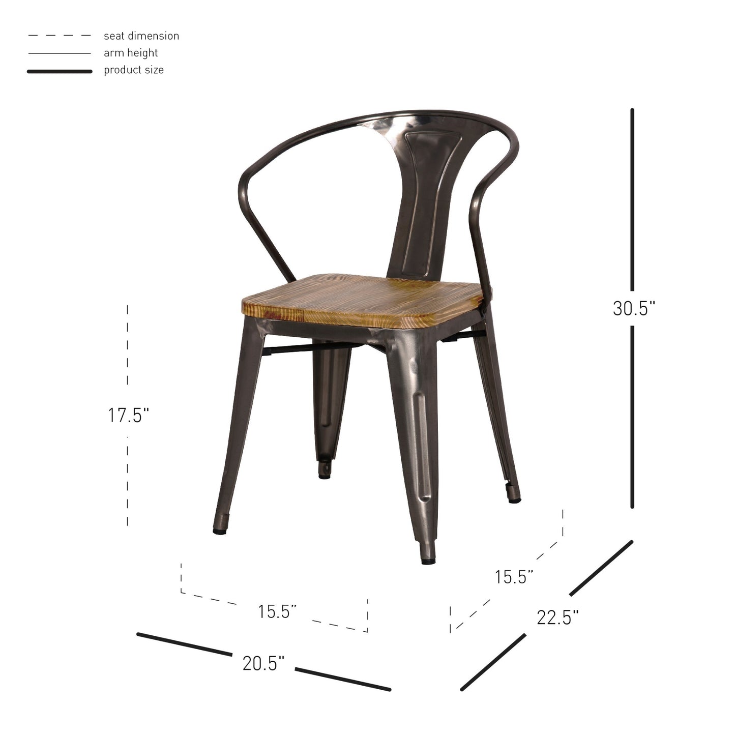 Metropolis Wood Seat Dining Chair 18in With Arms Gunmetal