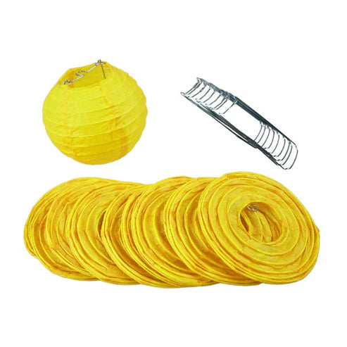String Lights Paper Lanterns Set of 10 4" Round Yellow
