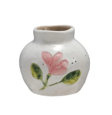 Vase Stoneware Hand Painted 2.5" Round x 2.25"H