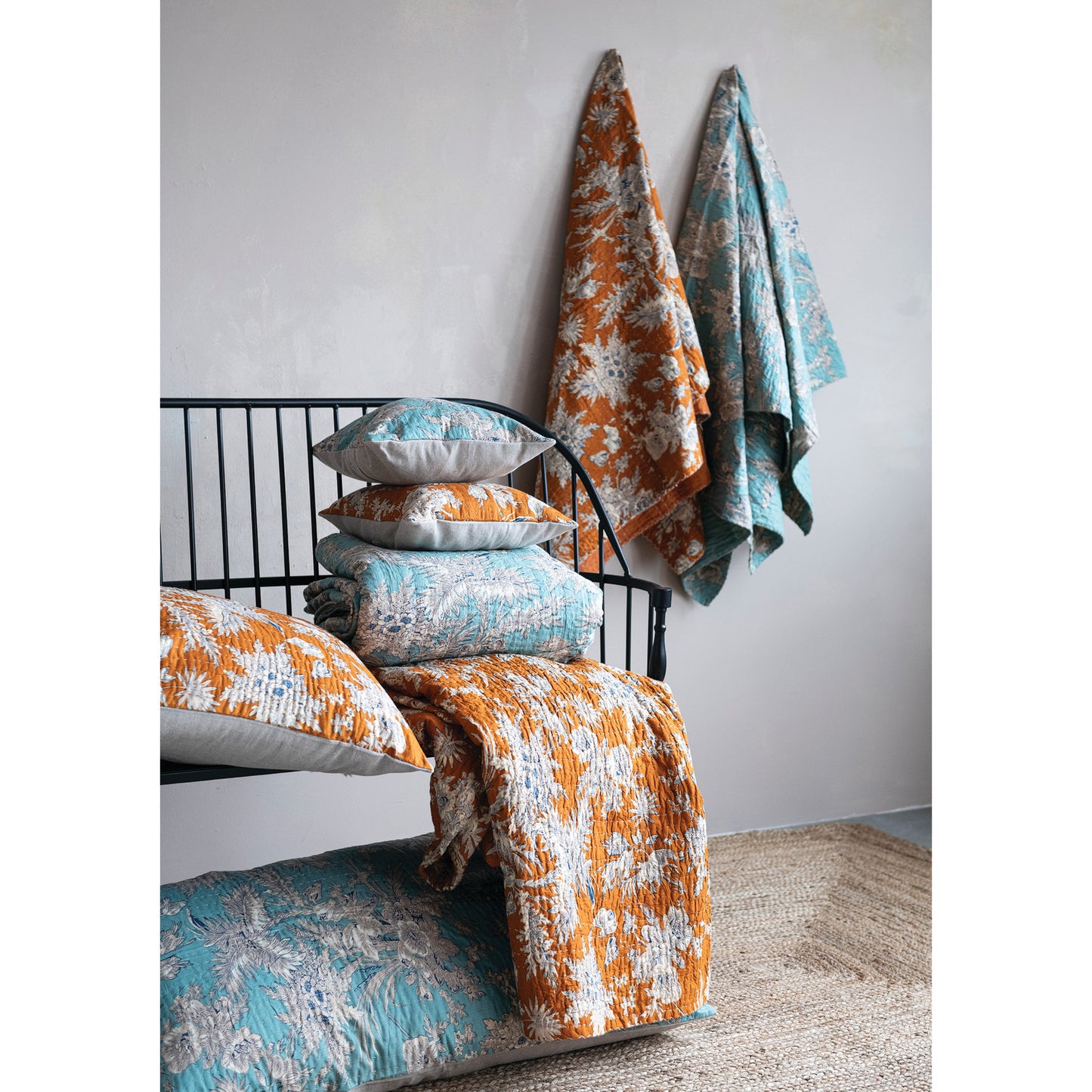 Throw Blanket Cotton Voile Floral Kantha Stitch 60"L x 50"W