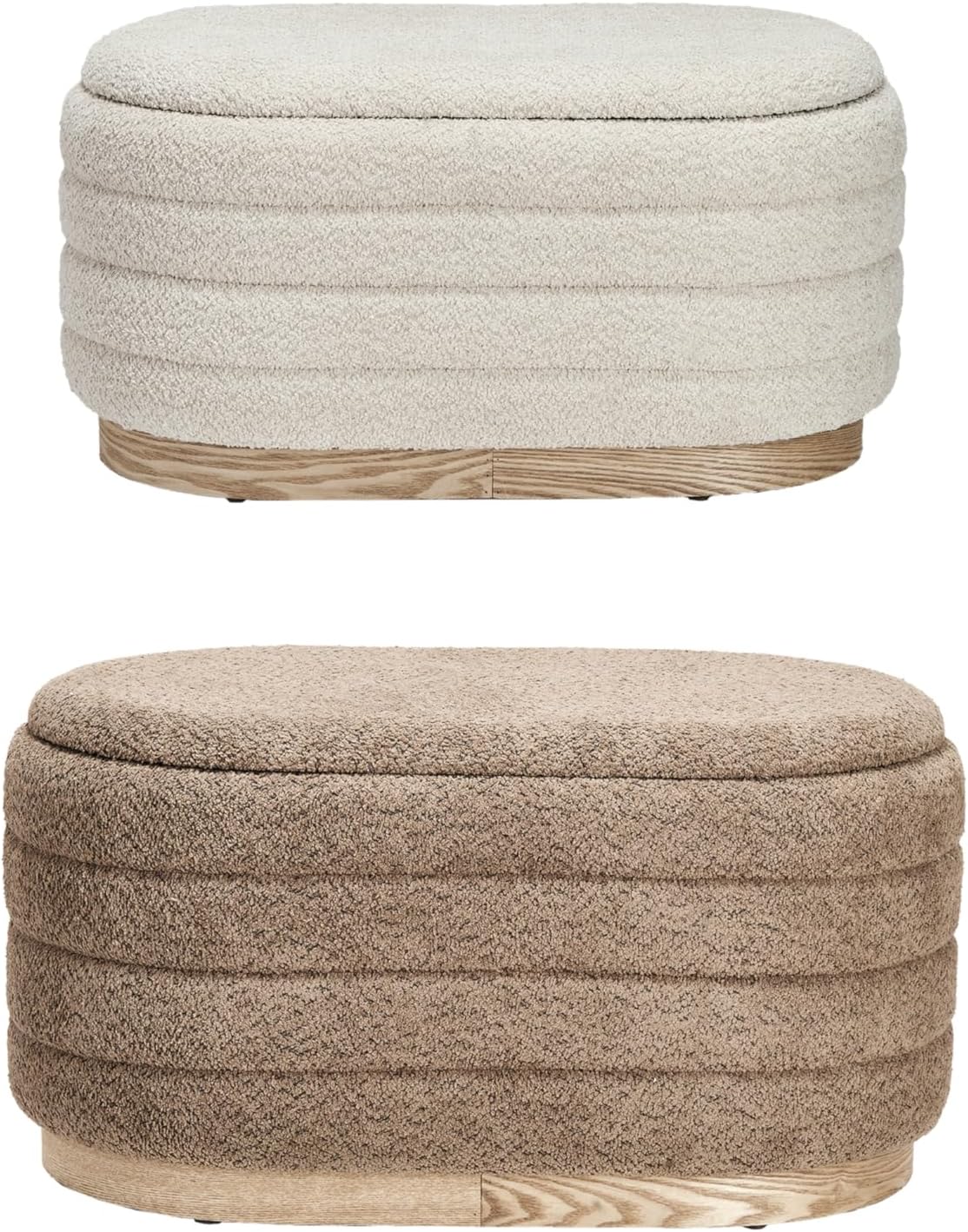 Ottoman Upholstered with Storage Wood Base - Cream - Small