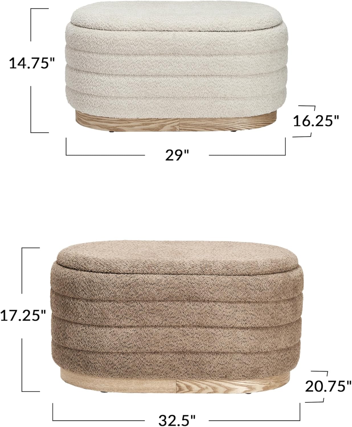 Ottoman Upholstered with Storage Wood Base - Cream - Small