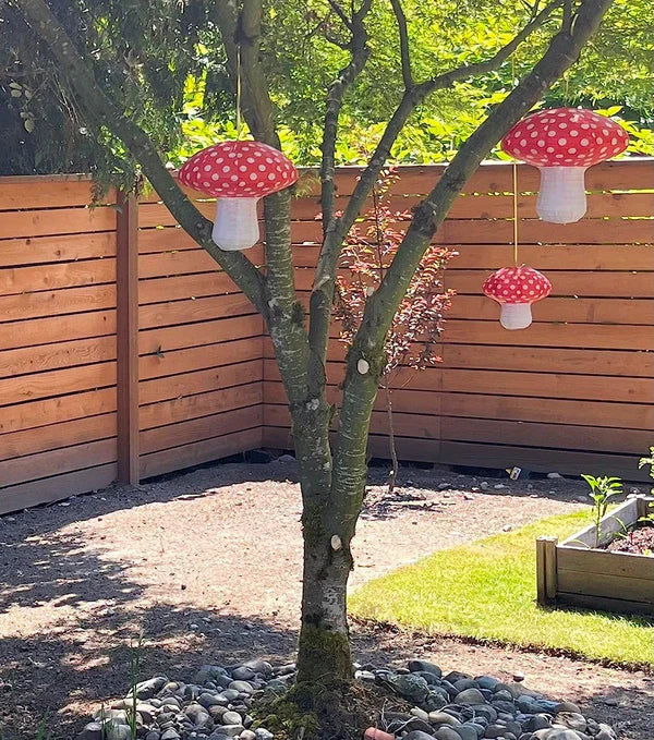Paper Lantern Mushroom Shaped Red & White Polka Dots 8"