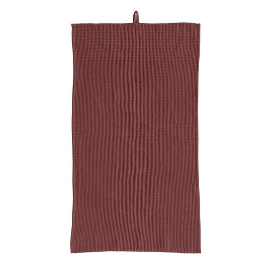 Oversized Woven Linen & Cotton Waffle Tea Towel w/ Loop Berry Color