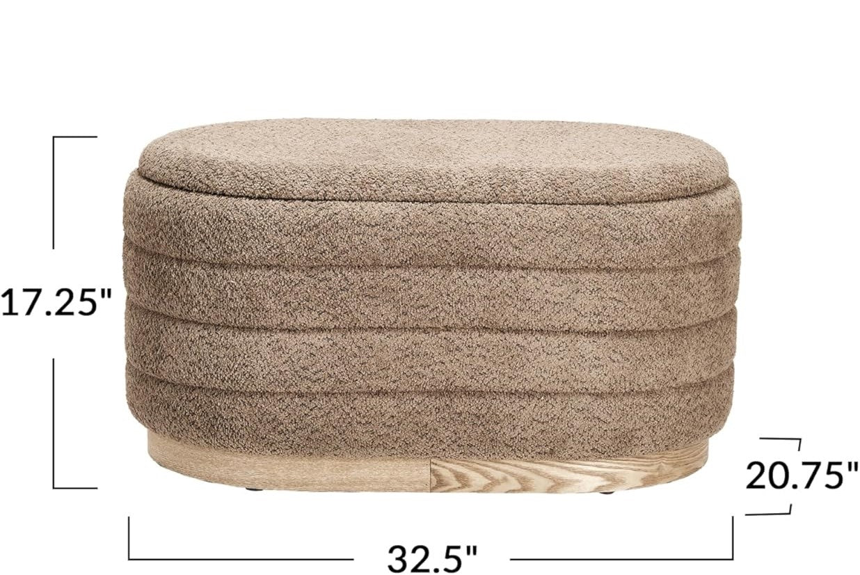 Ottoman Upholstered with Storage Wood Base - Brown - Large