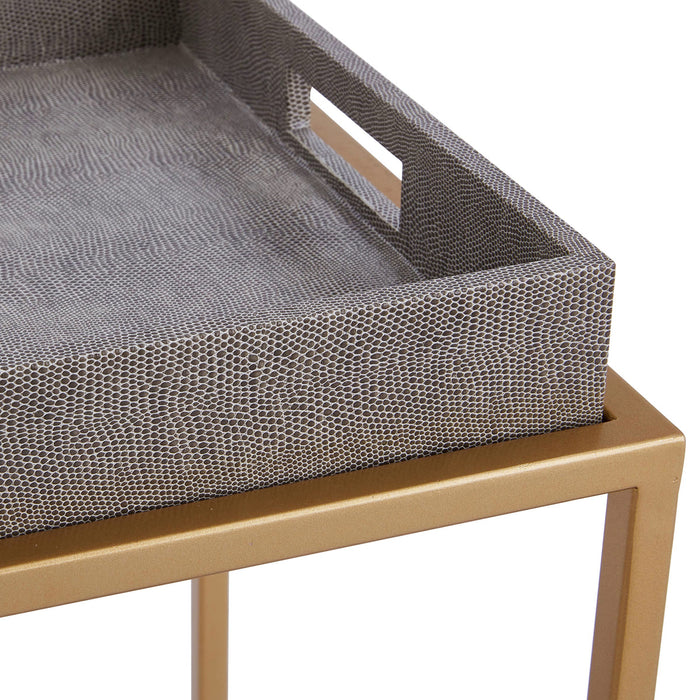 Side Table Removable Faux Shagreen Tray