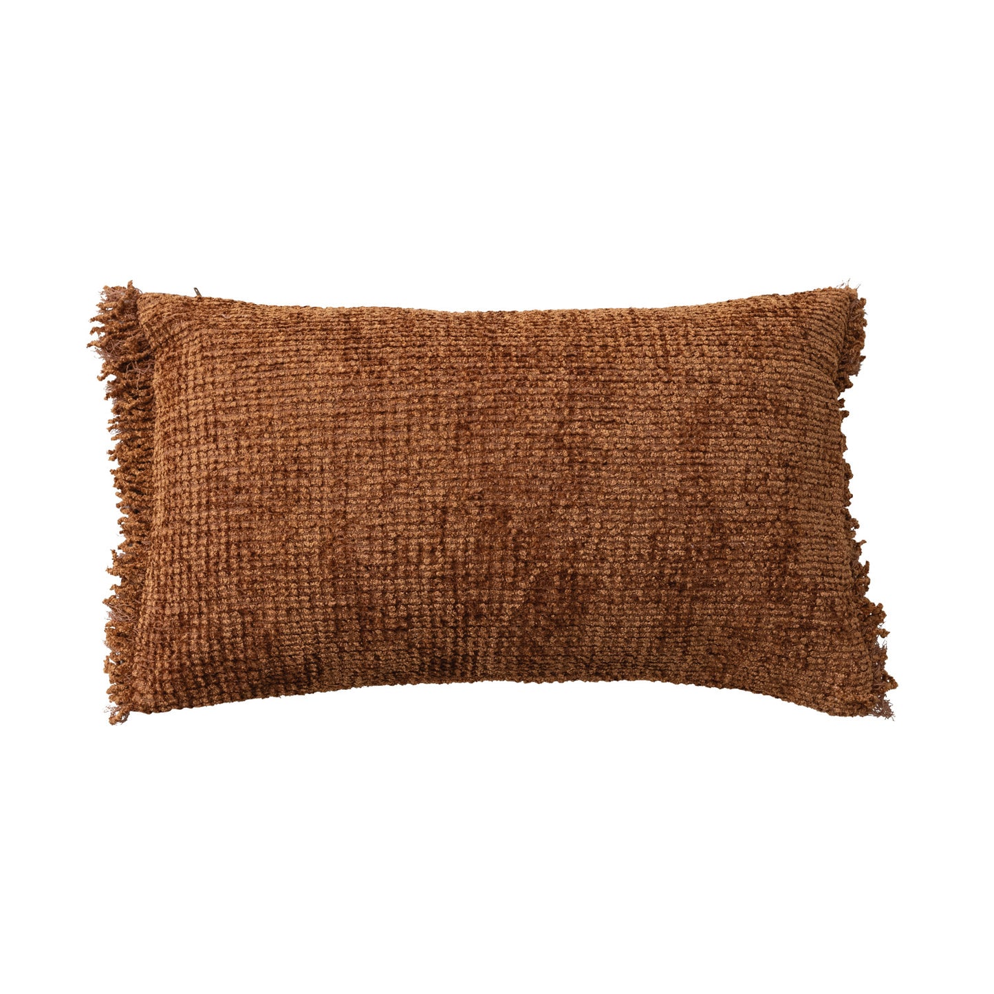 Pillow Lumbar Cotton Blend Chenille Eyelash Fringe Camel Color 24" x 14"
