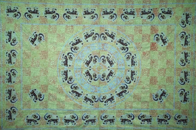 Tapestry Single Size Fancy Elephant Green