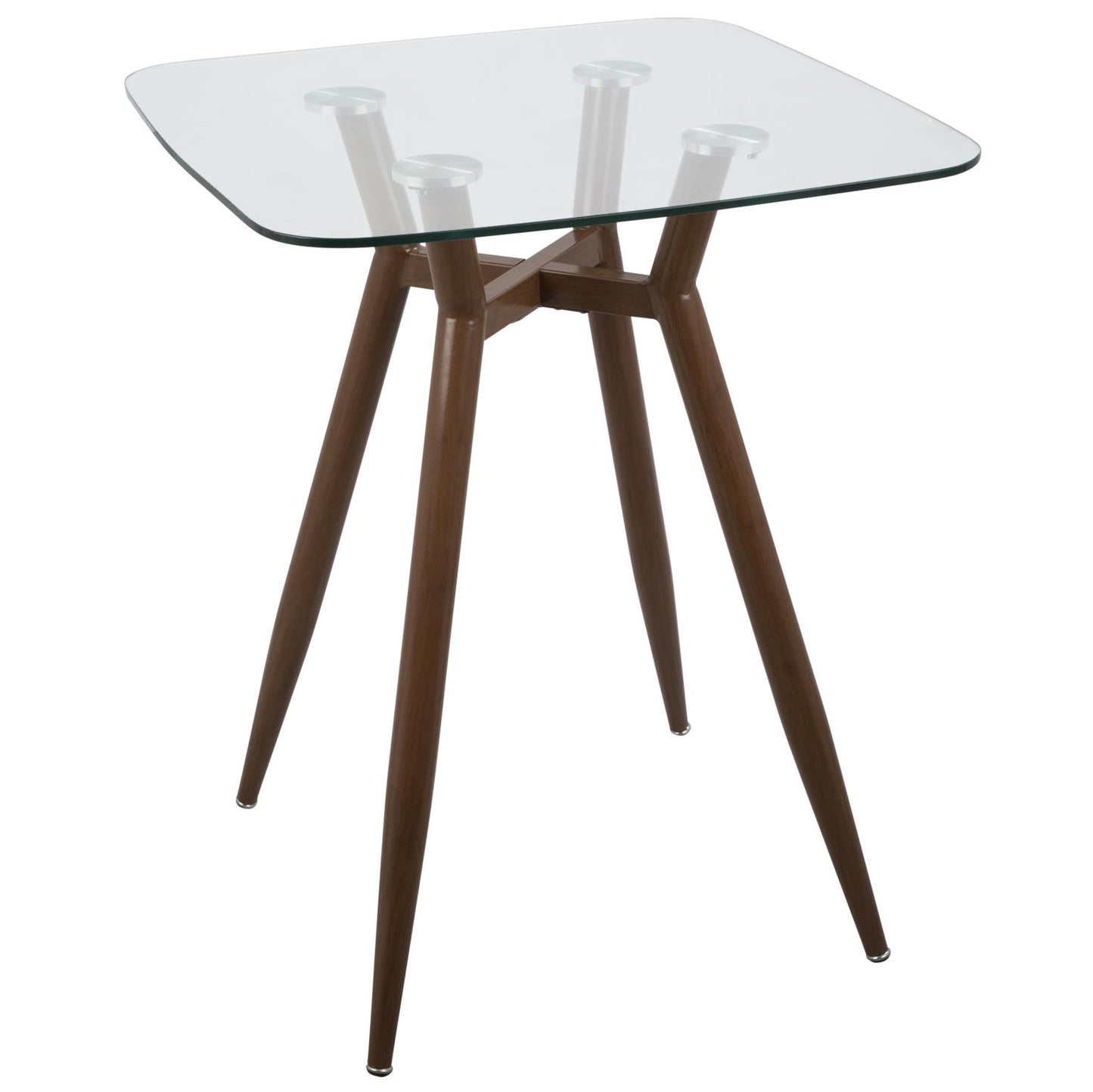 Clara Counter Table Walnut Metal & Clear Glass 30" Square