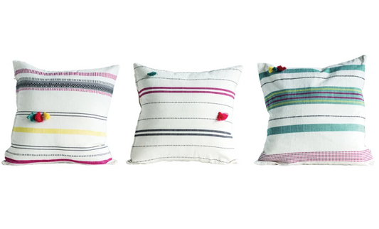 Throw Pillow - Hand Woven Cotton Stripe w/Tassels 16" 3 Styles (Sold Individually)