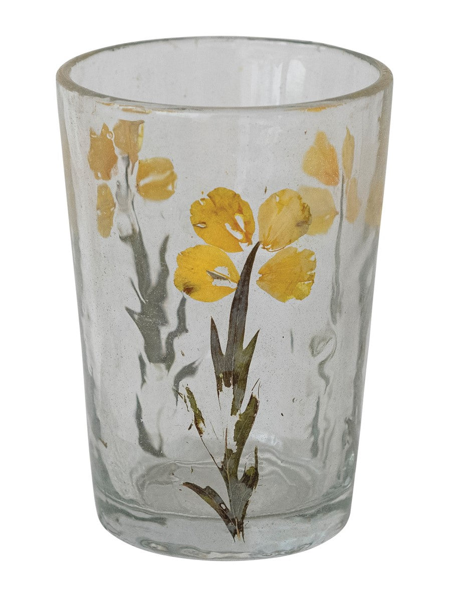 Votive Holder Glass Embedded Silk Oak Leaf 3.5"h