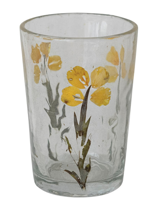 Votive Holder Glass Embedded Silk Oak Leaf 3.5"h
