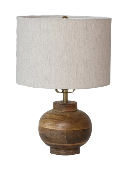 Lamp Tabletop Mango Wood Cotton Shade 14.5"h