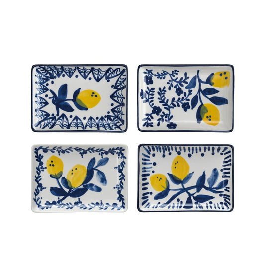 Hand-Painted Stoneware 3" Square Dish w/ Lemons, 4 Styles