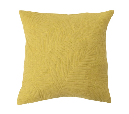 Pillow Quilted Fern Frond Pattern Cotton Chartreuse 16" Square