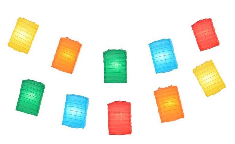 String Lights Paper Lanterns Set of 10 4" Hako (Box Shape) Multi Colored