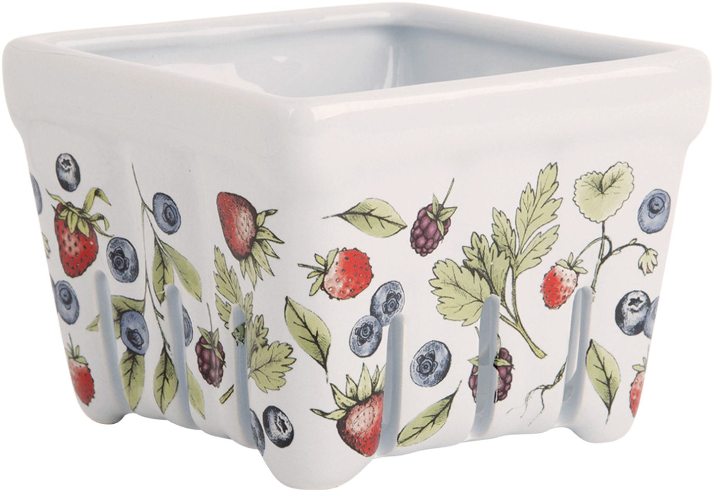 Ceramic Berry Strainer - White Hand-painted Berry Garden